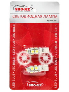 Лампа светодиодная 12V T10 1,8W 5000K SHO-ME 2 шт. картон ALPHA-09