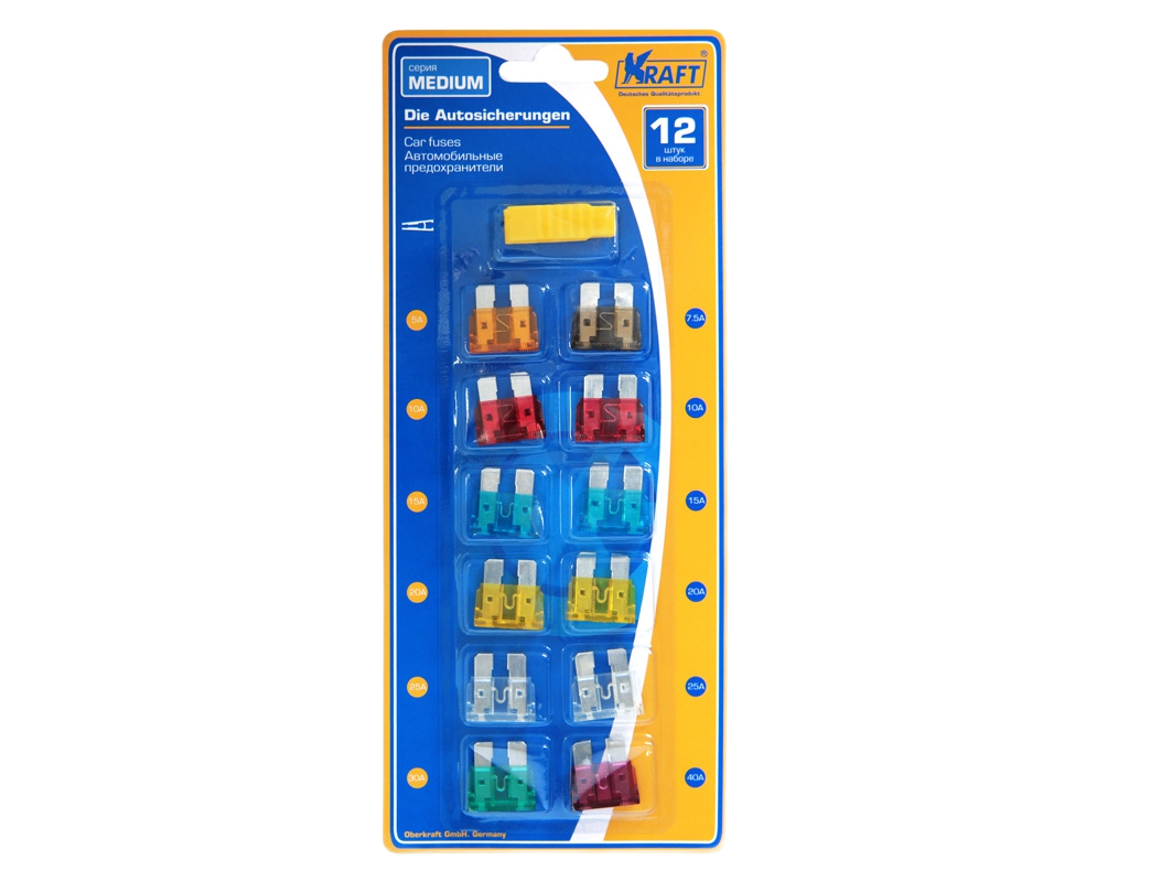 Набор предохранителей в блистере (серия MEDIUM 12шт) KRAFT KT 870000